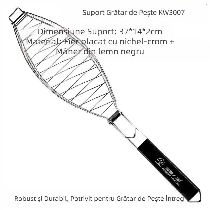 Forest Master Clip pentru pește la grătar, gros și mare, plasă pentru pește la grătar și instrument de grătar pentru exterior