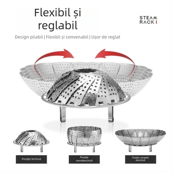 Aburitor din oțel inoxidabil pentru uz casnic, tavă telescopică pliabilă, grilă de aburi și suport