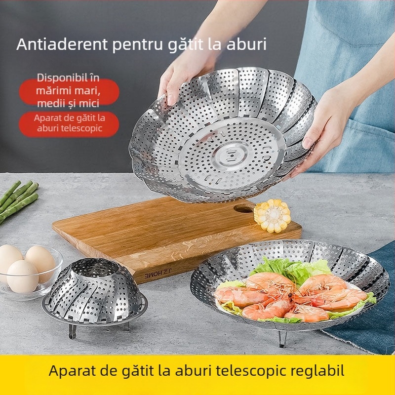 Aburitor din oțel inoxidabil pentru uz casnic, tavă telescopică pliabilă, grilă de aburi și suport