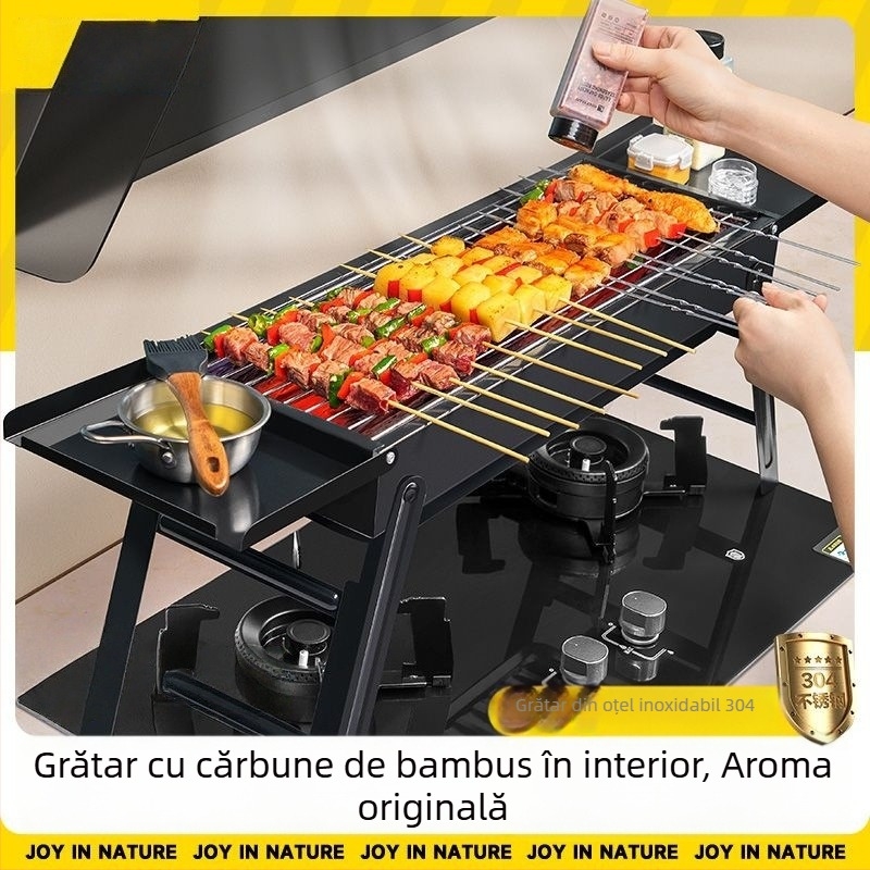 Grill portabil cu cărbune pliabil pentru uz casnic și în aer liber, suport pentru cărbune de camping, aragaz de grătar, model nou întărit