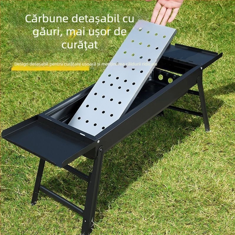 Grill portabil cu cărbune pliabil pentru uz casnic și în aer liber, suport pentru cărbune de camping, aragaz de grătar, model nou întărit