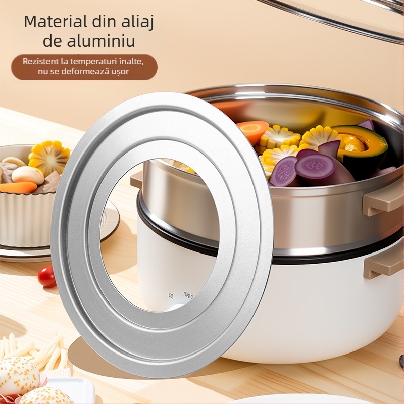 Set de gătit la abur din aluminiu: coș de aburi, tigaie cu fund plat, wok, grilă pentru abur, ustensile de bucătărie multifuncționale