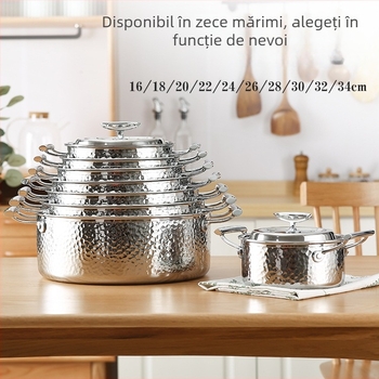 Stil coreean, oală din oțel inoxidabil cu trei straturi, textură ciocănită – oală pentru supă, tigaie și oală pentru lapte, cu mâner unic – ustensile de bucătărie multifuncționale