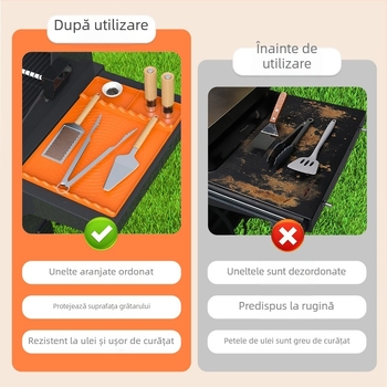 Covor din silicon pentru grătar cu suport lateral, protecție pentru tavă și pernă de scurgere a uleiului – piatră neagră