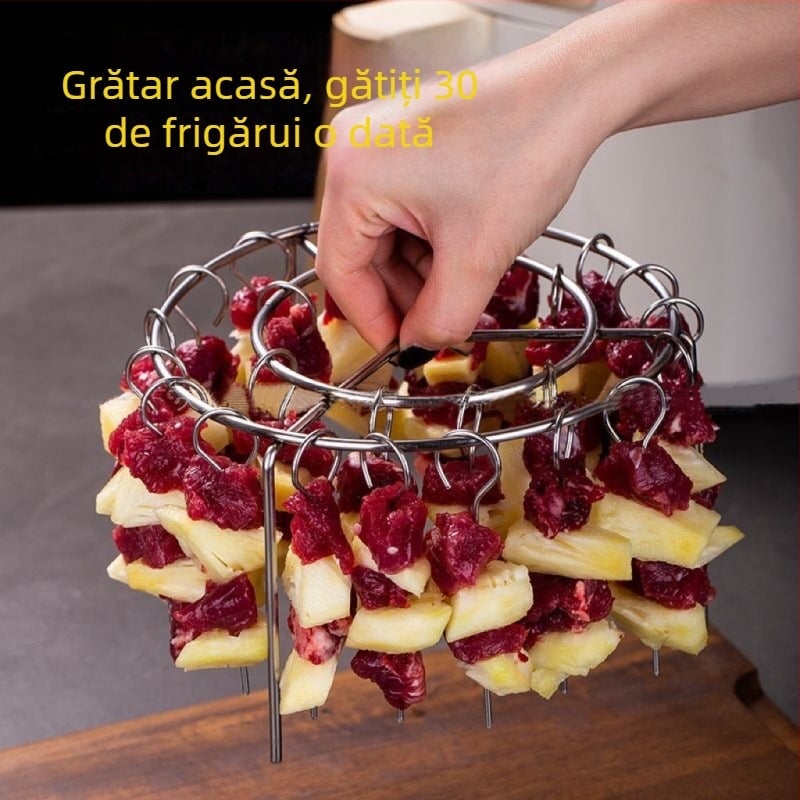Grill vertical din oțel inoxidabil pentru uz casnic, cu 19 frigărui, ideal pentru grătar în aer liber