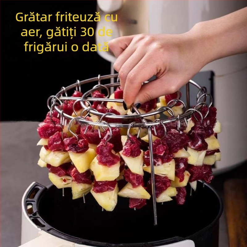 Grill vertical din oțel inoxidabil pentru uz casnic, cu 19 frigărui, ideal pentru grătar în aer liber