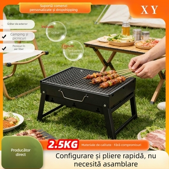 Grătar portabil din oțel inoxidabil, pliabil, pentru exterior, compact pentru uz casnic, 2,5 kg