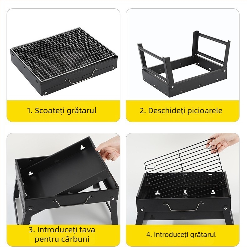 Grătar portabil din oțel inoxidabil, pliabil, pentru exterior, compact pentru uz casnic, 2,5 kg