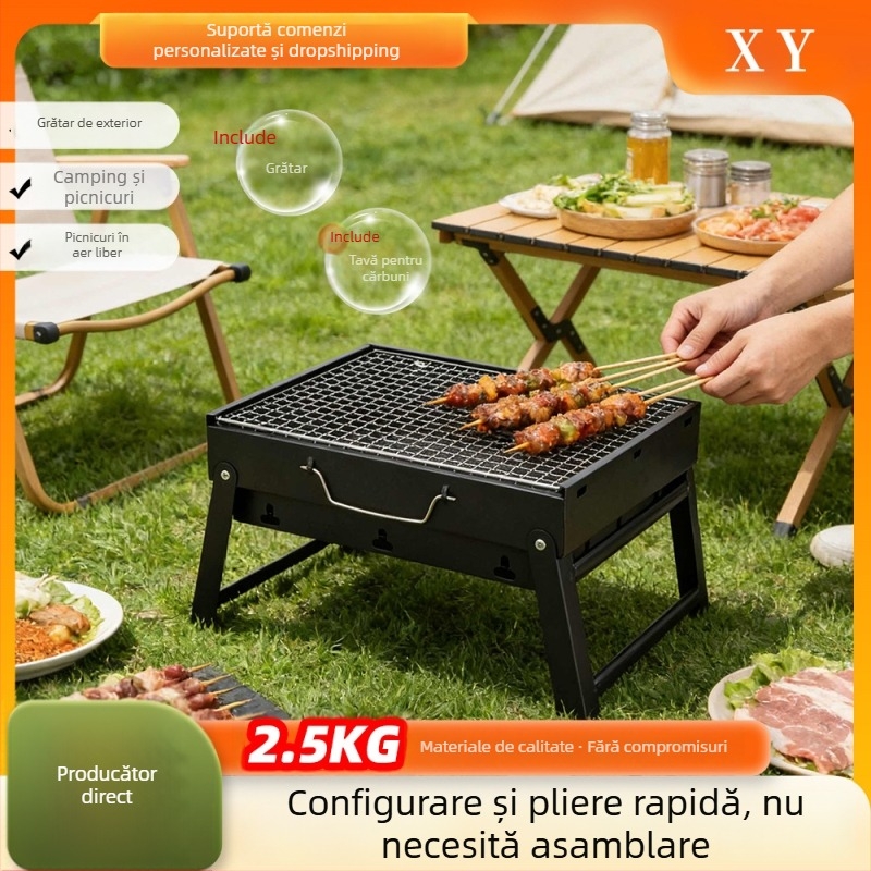 Grătar portabil din oțel inoxidabil, pliabil, pentru exterior, compact pentru uz casnic, 2,5 kg