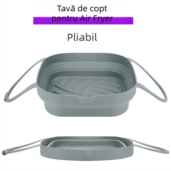 Tavă pliabilă din silicon, pătrată, pentru friteuza cu aer, cu două mâneri — tavă de coacere, coș de prăjit, covoraș de copt, formă de copt