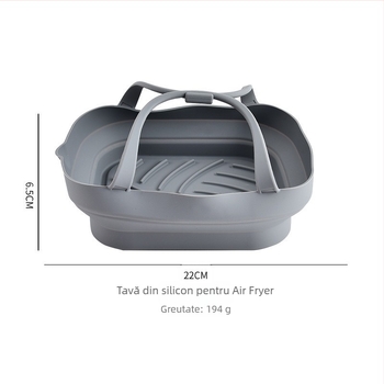 Tavă pliabilă din silicon, pătrată, pentru friteuza cu aer, cu două mâneri — tavă de coacere, coș de prăjit, covoraș de copt, formă de copt