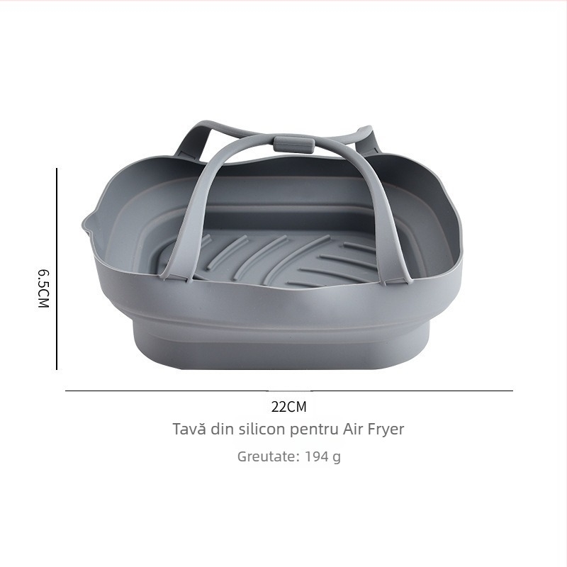 Tavă pliabilă din silicon, pătrată, pentru friteuza cu aer, cu două mâneri — tavă de coacere, coș de prăjit, covoraș de copt, formă de copt