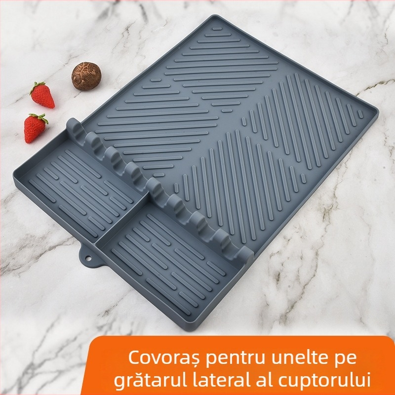 Covoraș din silicon pentru grătar — protecție pentru tigăi, depozitare tacâmuri, scurgere ulei, covoraș pentru unelte