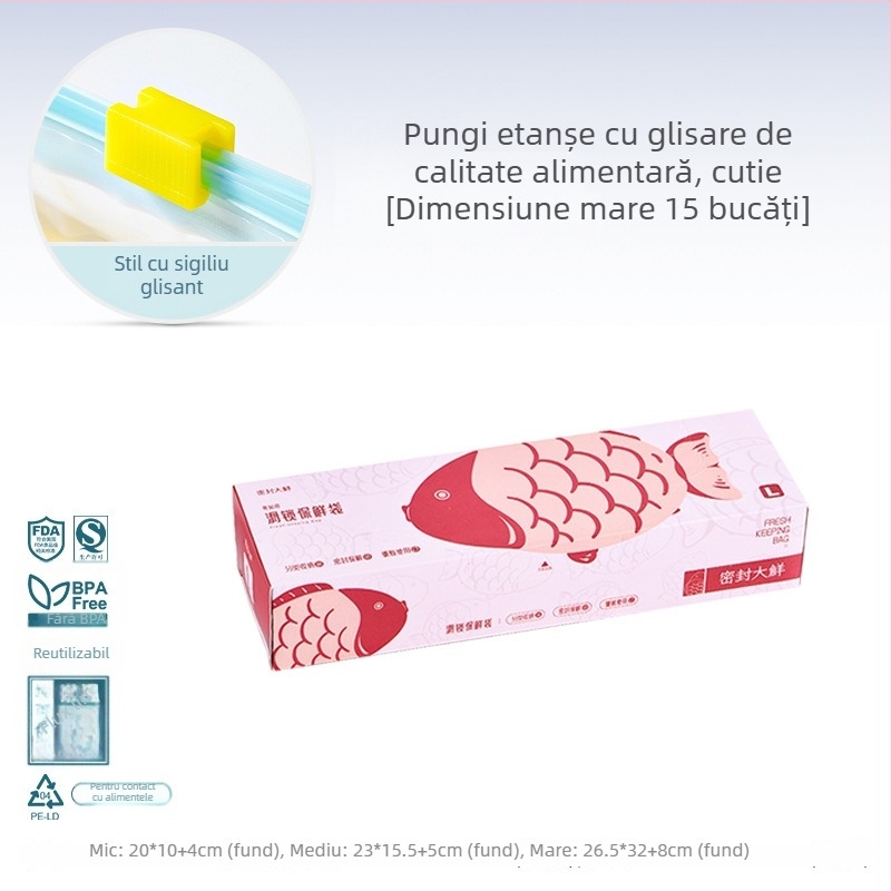 Sac frigorific pentru alimente, cu fermoar de blocare și închidere glisantă, de înaltă calitate, reutilizabil