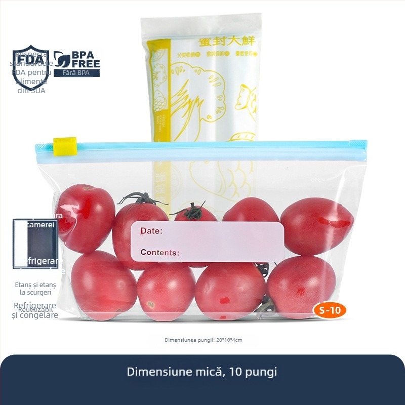 Sac frigorific pentru alimente, cu fermoar de blocare și închidere glisantă, de înaltă calitate, reutilizabil
