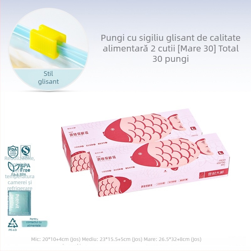 Sac frigorific pentru alimente, cu fermoar de blocare și închidere glisantă, de înaltă calitate, reutilizabil