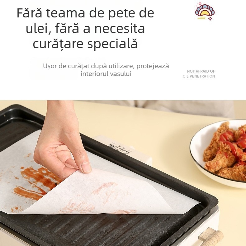 Hârtie de copt cu acoperire din silicon pentru tigăi, tăvi de copt și grătare, absorbție de ulei