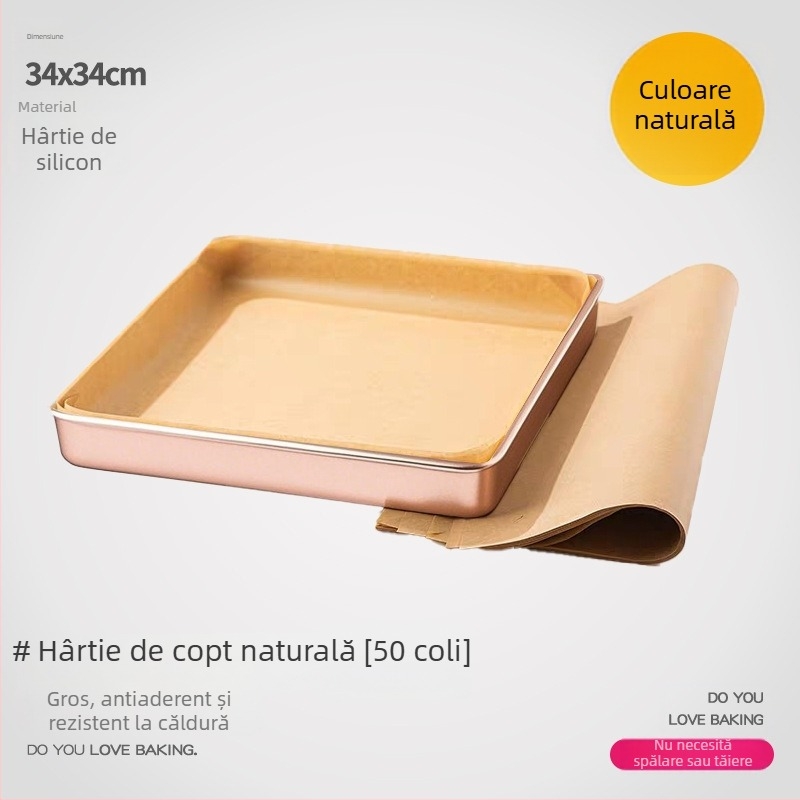 Hârtie de copt pătrată de 28 cm, absorbantă la ulei, cu strat de silicon, calitate alimentară, de unică folosință