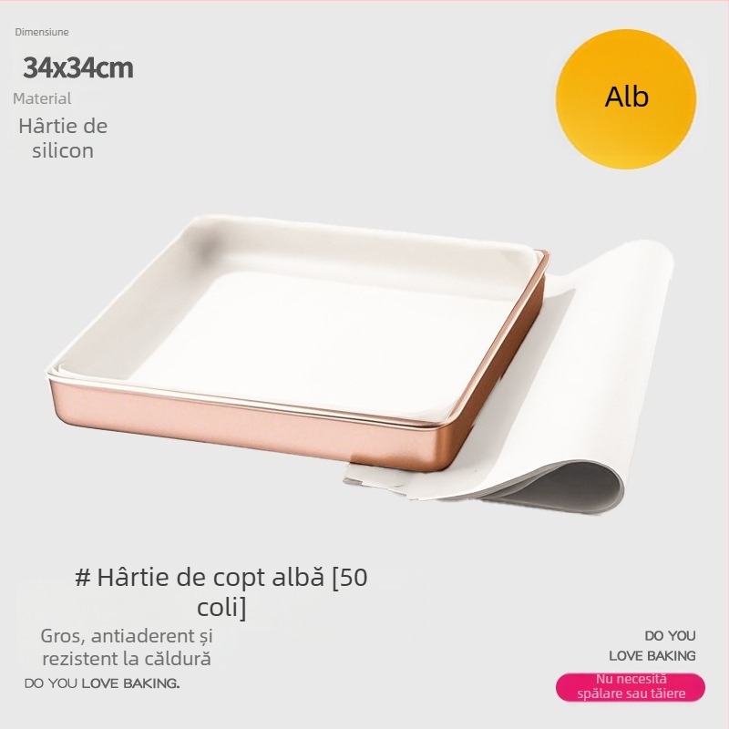 Hârtie de copt pătrată de 28 cm, absorbantă la ulei, cu strat de silicon, calitate alimentară, de unică folosință