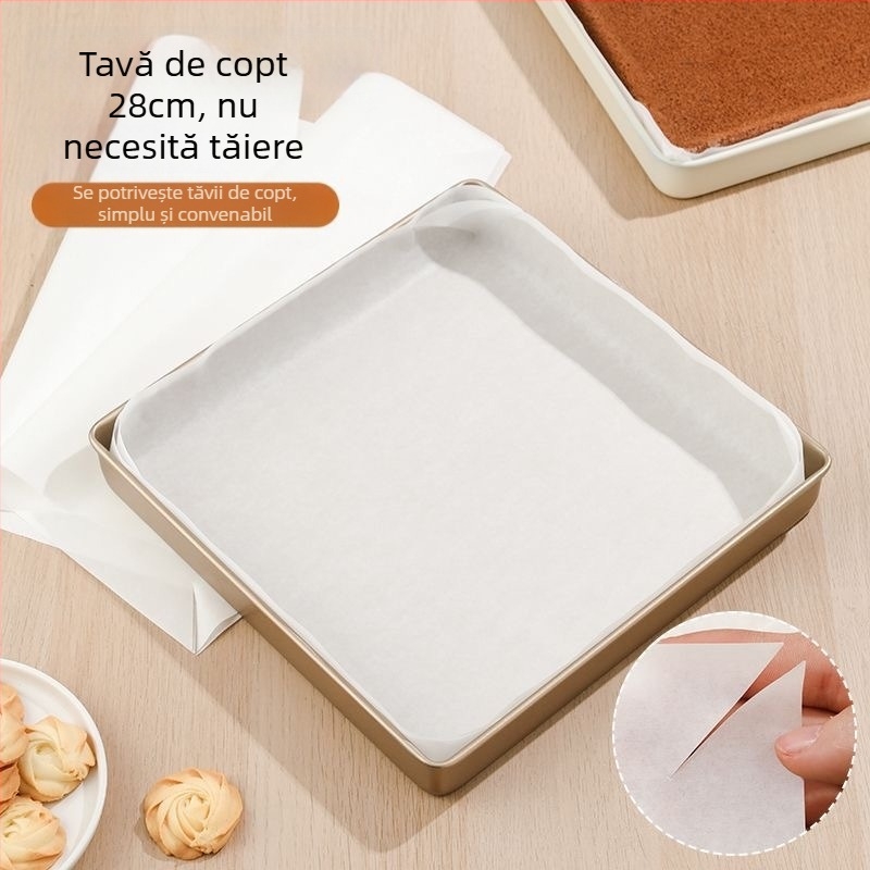 Hârtie de copt 28x28 cm, neaderentă, cu acoperire de silicon, pătrat pentru pizza și fursecuri