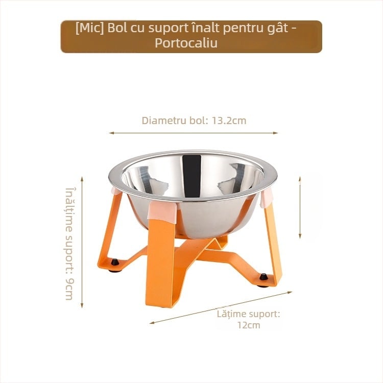 Vas pentru pisici din oțel inoxidabil, cu bază tripod și protecție pentru gât