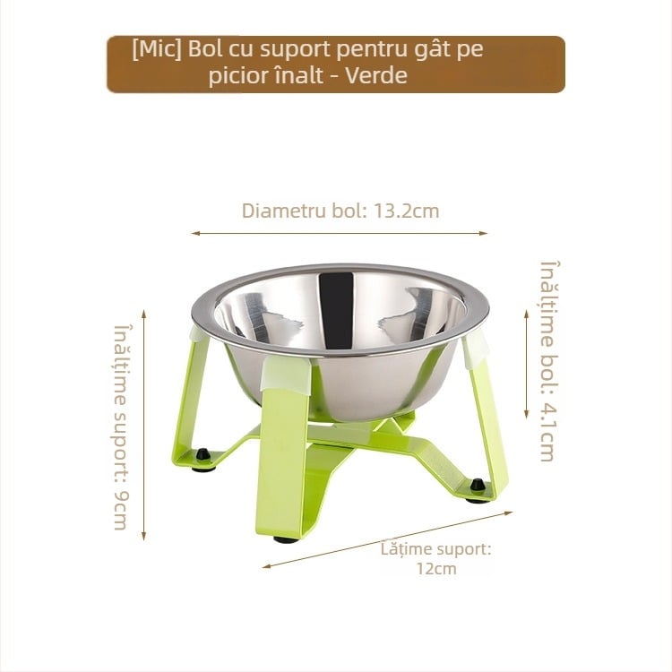 Vas pentru pisici din oțel inoxidabil, cu bază tripod și protecție pentru gât