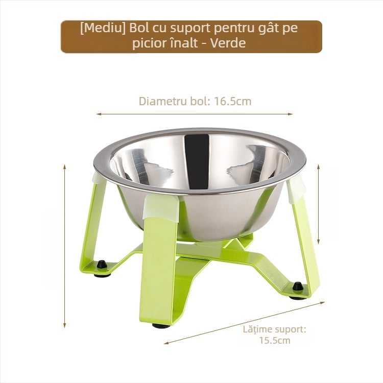Vas pentru pisici din oțel inoxidabil, cu bază tripod și protecție pentru gât