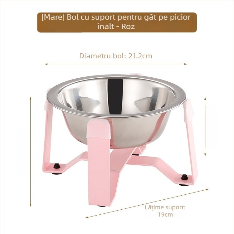 Vas pentru pisici din oțel inoxidabil, cu bază tripod și protecție pentru gât