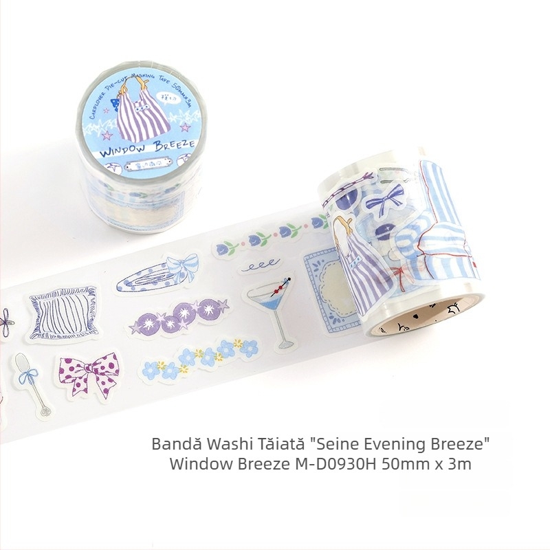 Letter Lover Die-Cut Washi Tape, seria Senna Evening Breeze — decor pentru jurnal cu motiv ilustrativ literar