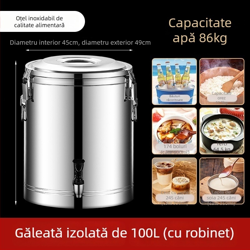 Recipient izolat din oțel inoxidabil, capacitate mare, pentru tarabe și cantine, potrivit pentru orez cu lapte și lapte de soia