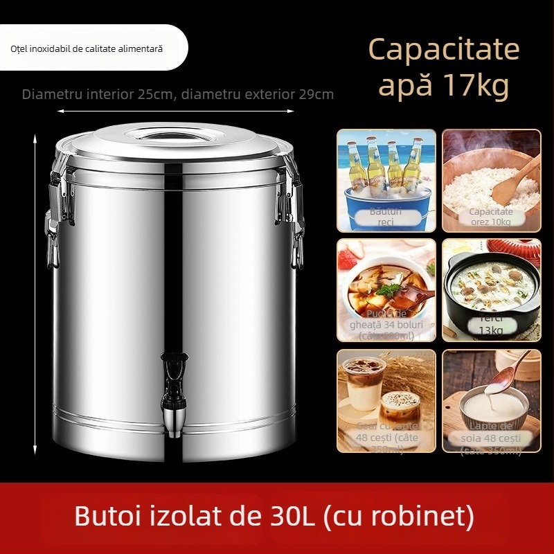 Recipient izolat din oțel inoxidabil, capacitate mare, pentru tarabe și cantine, potrivit pentru orez cu lapte și lapte de soia