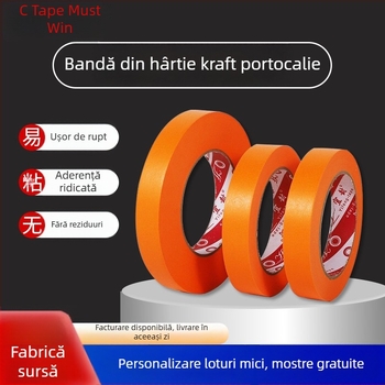 Bandă portocalie de mascare din hârtie washi, cu aderență înaltă, pentru podele epoxidice și lipirea pereților cortină, rolă 50 m
