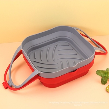 Tavă pătrată pliabilă din silicon pentru friteza cu aer și covoraș de copt, silicon de calitate alimentară, reutilizabil, rezistent la temperaturi înalte