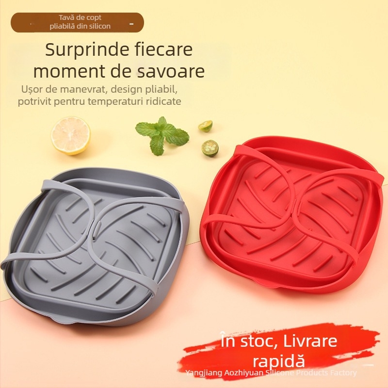 Tavă pătrată pliabilă din silicon pentru friteza cu aer și covoraș de copt, silicon de calitate alimentară, reutilizabil, rezistent la temperaturi înalte