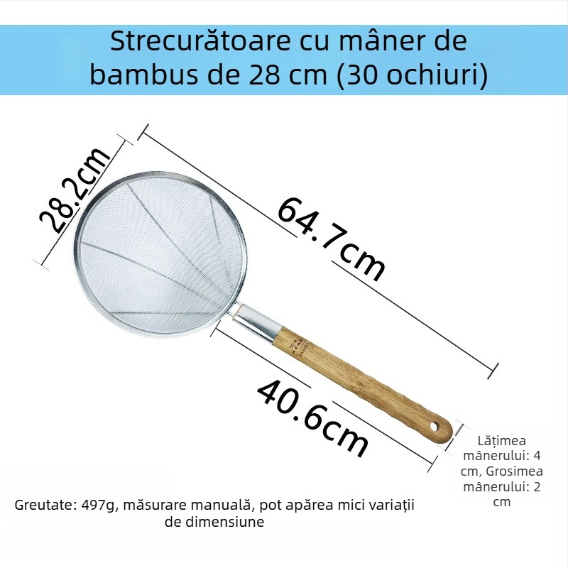 Sită de bucătărie din oțel inoxidabil, mare, cu plasă fină