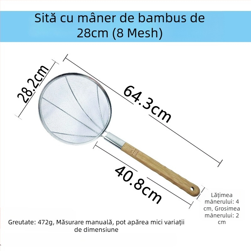 Sită de bucătărie din oțel inoxidabil, mare, cu plasă fină
