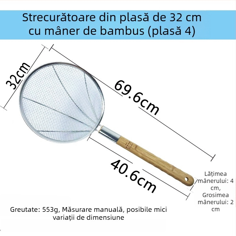 Sită de bucătărie din oțel inoxidabil, mare, cu plasă fină