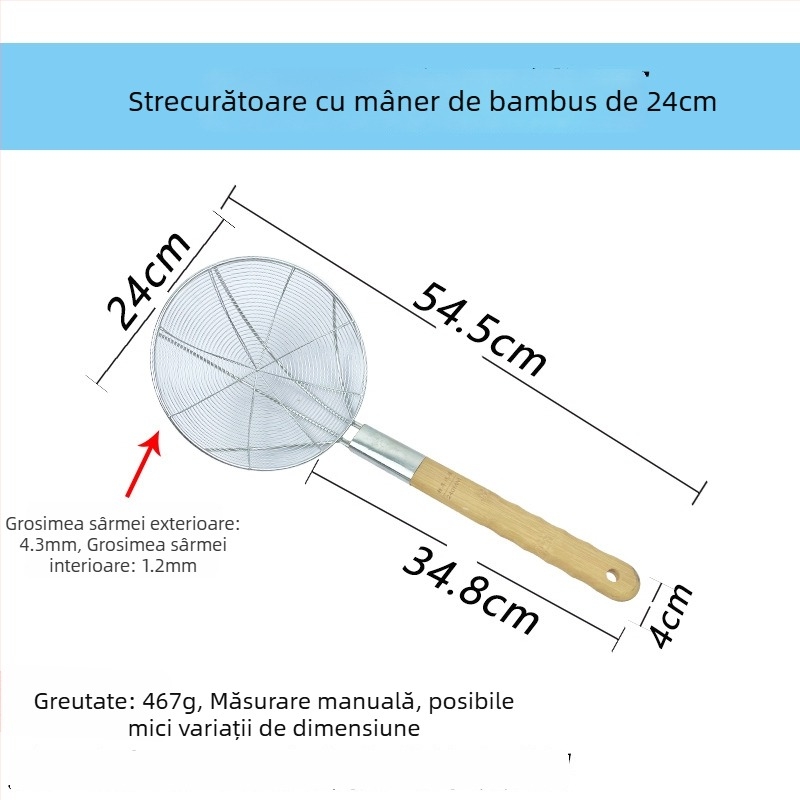 Sită de bucătărie din oțel inoxidabil, mare, cu plasă fină