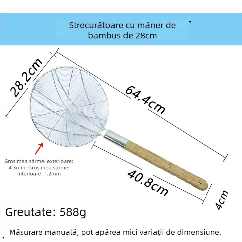 Sită de bucătărie din oțel inoxidabil, mare, cu plasă fină