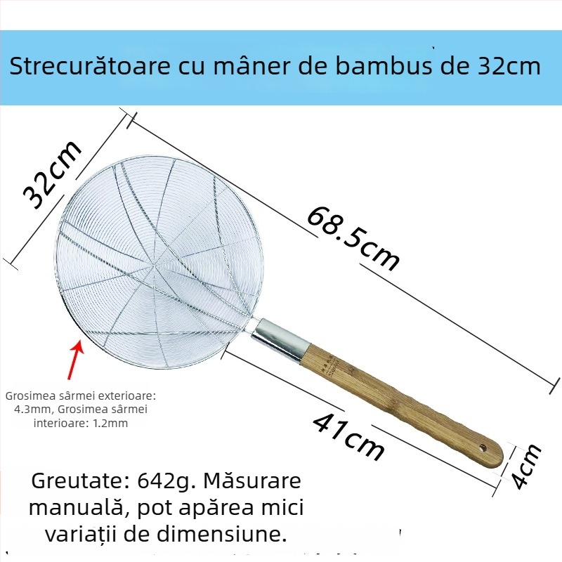 Sită de bucătărie din oțel inoxidabil, mare, cu plasă fină