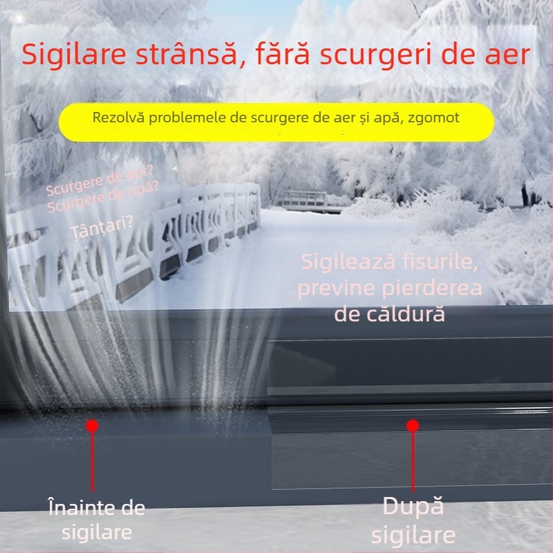 Bandă pentru etanșare ferestre, grosime sporită pentru izolație, etanșare a spațiilor dintre uși și ferestre, rezistentă la vânt, cu adeziv în spate, fără urme
