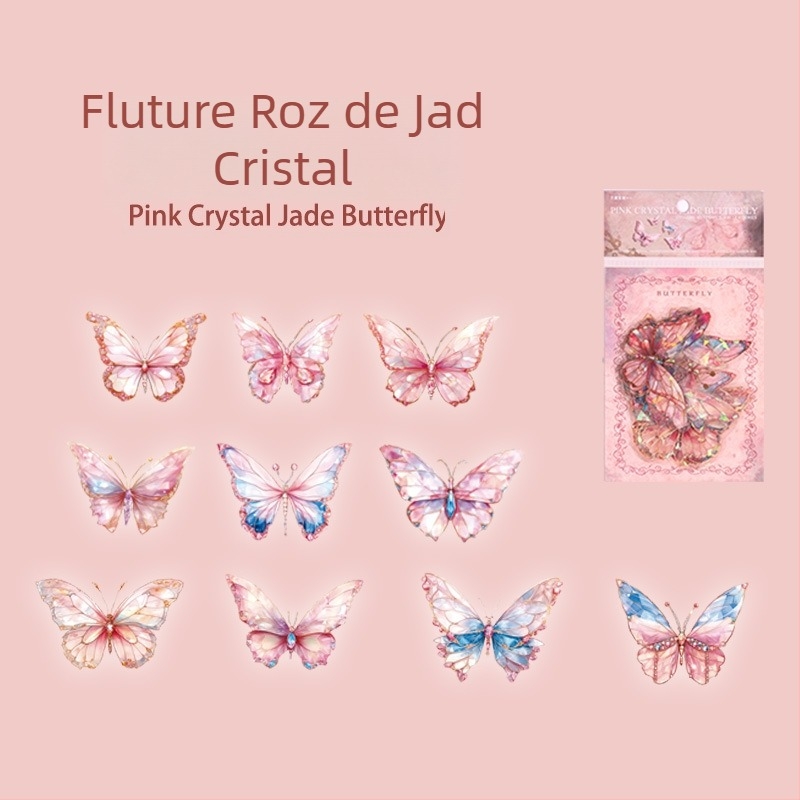 Pachet etichete PET – Seria Youjing Butterfly Valley – Autocolante 3D cu luciu auriu pentru planner (Guka)
