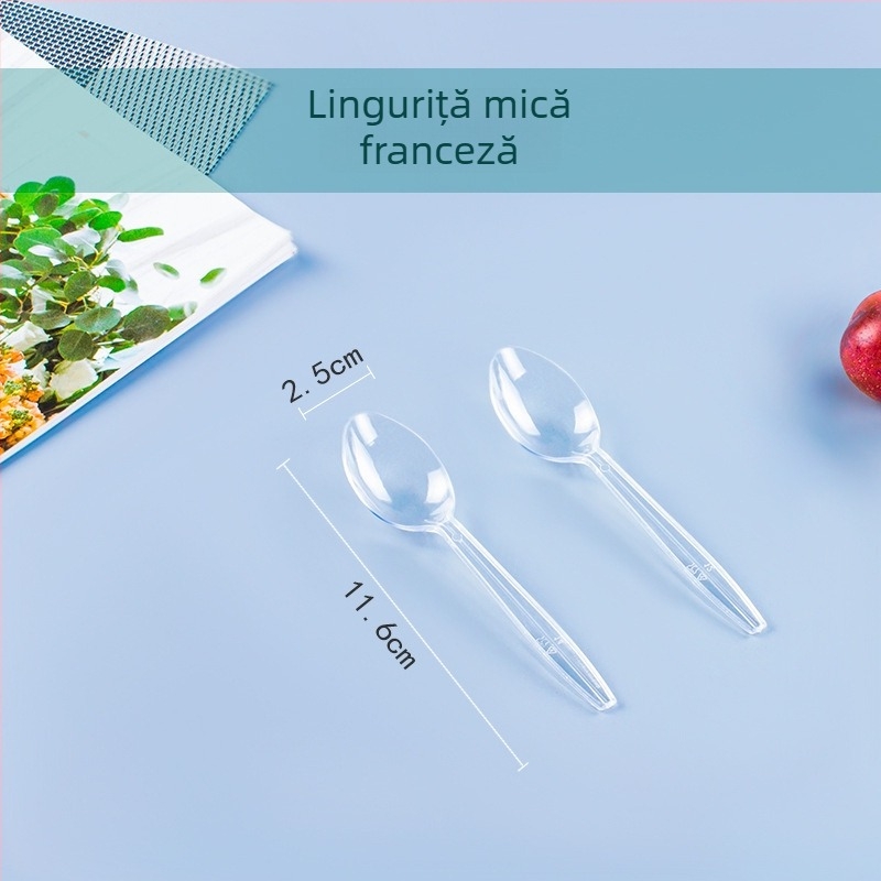 Set de tacâmuri de unică folosință din plastic dur: cuțit, furculiță și lingură, tacâmuri de stil occidental cu mâner lung, ambalate individual
