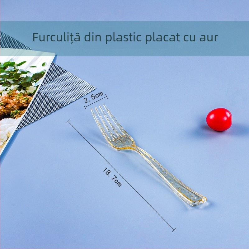 Set de tacâmuri de unică folosință din plastic dur: cuțit, furculiță și lingură, tacâmuri de stil occidental cu mâner lung, ambalate individual
