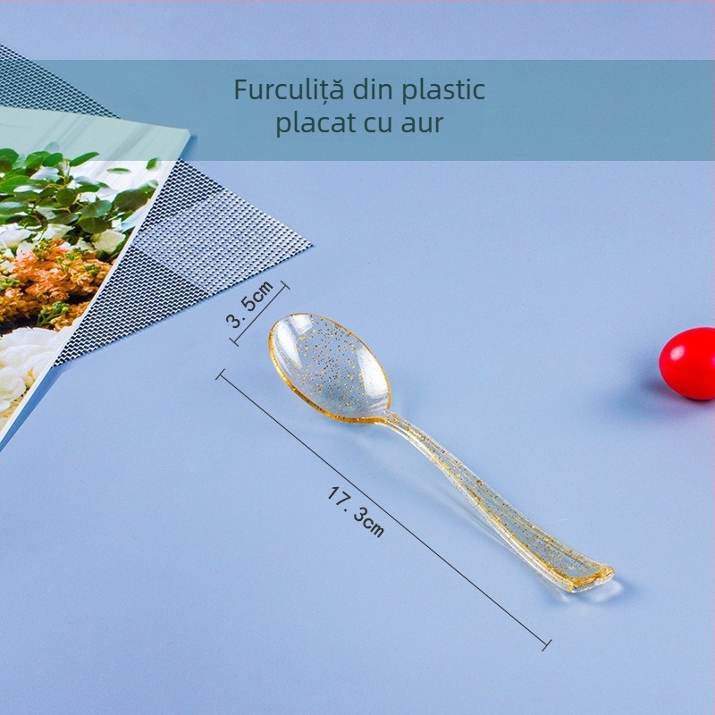 Set de tacâmuri de unică folosință din plastic dur: cuțit, furculiță și lingură, tacâmuri de stil occidental cu mâner lung, ambalate individual
