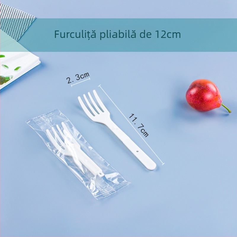 Set de tacâmuri de unică folosință din plastic dur: cuțit, furculiță și lingură, tacâmuri de stil occidental cu mâner lung, ambalate individual