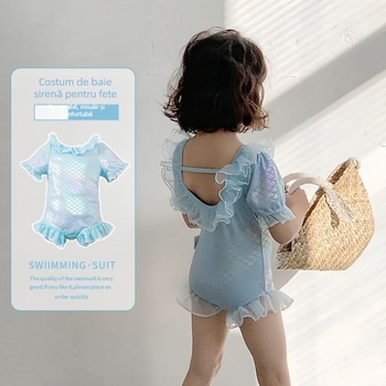 Costum de baie pentru fete, dintr-o singură piesă, uscare rapidă, imprimeu colorat cu sirenă, model 2026