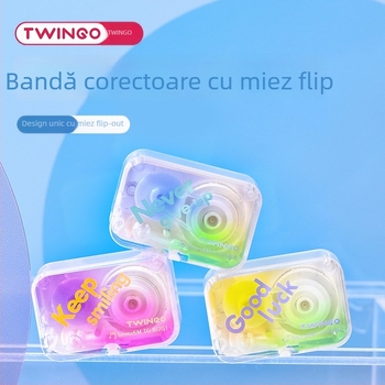 Tiangao B1203 Mini Bandă Corectoare cu Capac Rabatabil, Gradient de Culoare, Compactă și Transparentă pentru Elevi