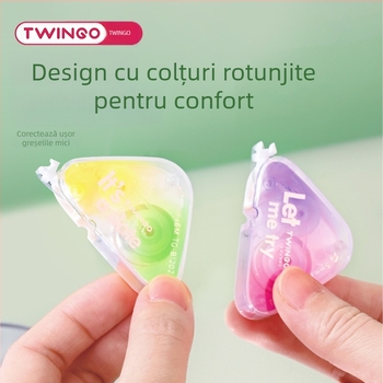 Tiangao B1203 Mini Bandă Corectoare cu Capac Rabatabil, Gradient de Culoare, Compactă și Transparentă pentru Elevi