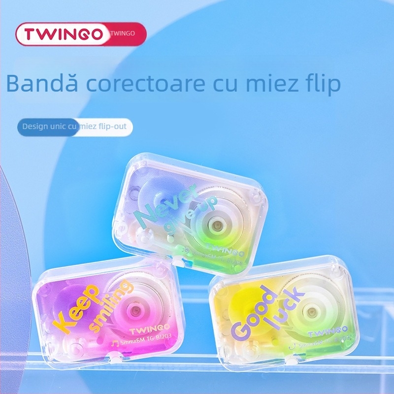 Tiangao B1203 Mini Bandă Corectoare cu Capac Rabatabil, Gradient de Culoare, Compactă și Transparentă pentru Elevi